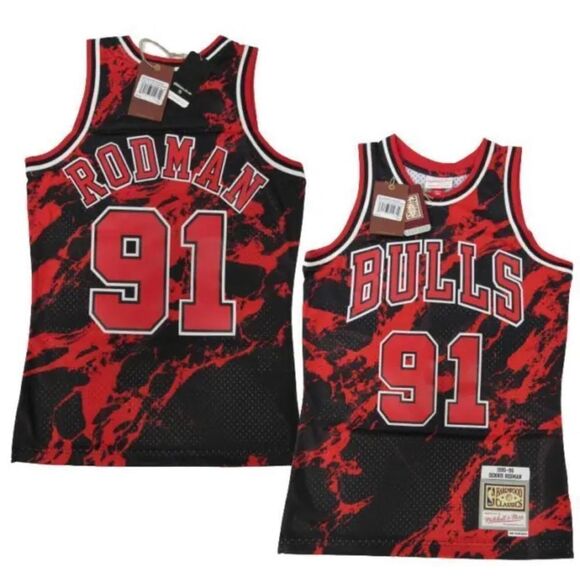 1997-98 Dennis Rodman #91 Bulls Mens Mitchell & Ness Marble Swingman Jersey $155